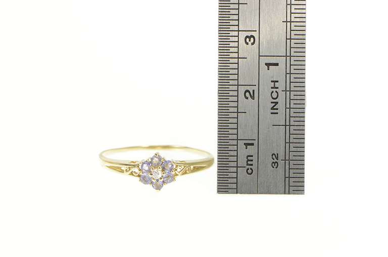 10K Yellow Gold Tanzanite Flower Diamond Cluster Statement Ring