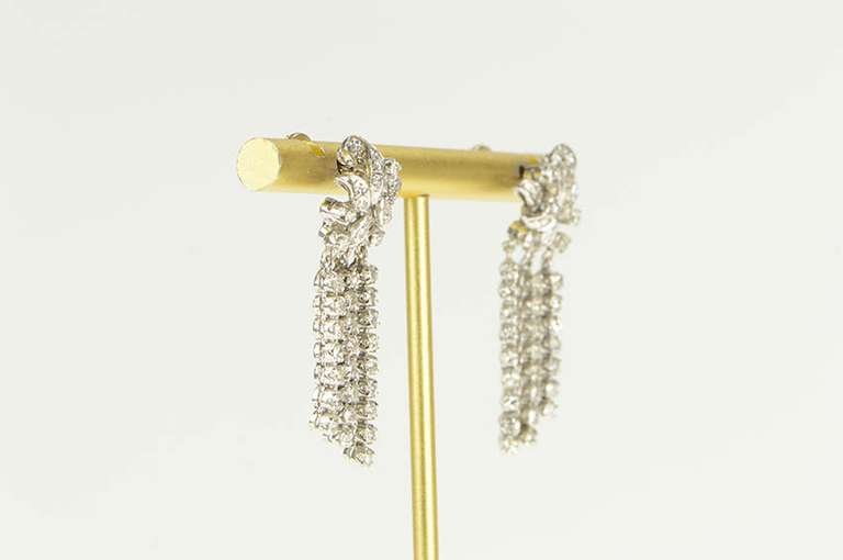 Platinum 1.25 Ctw 1950's Diamond Fringe Tassel Dangle Earrings