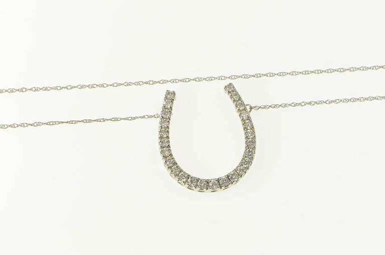 14K White Gold 0.37 Ctw Diamond Horse Shoe Good Luck Necklace