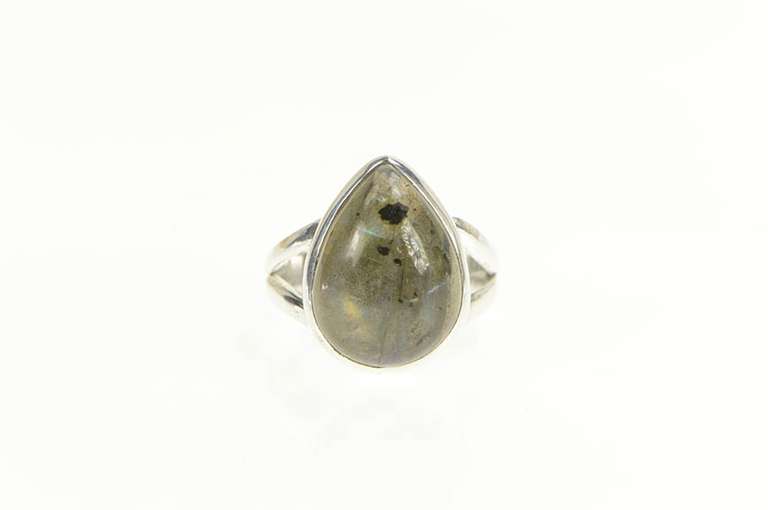 Sterling Silver Pear Labradorite Cabochon Bezel Statement Ring