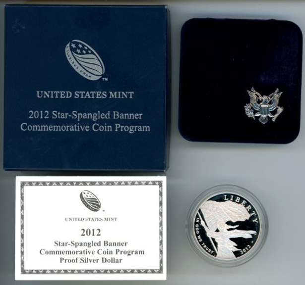 2012 Proof Star Spangled Banner Commemorative Silver Dollar with Box and CoA.