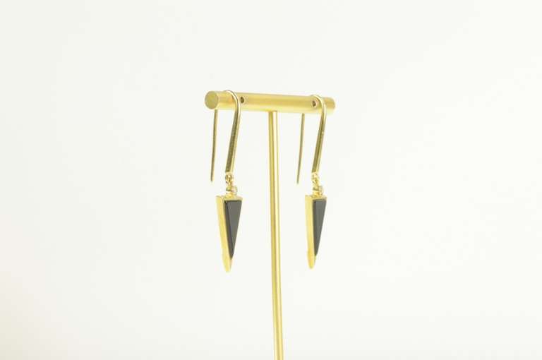 14K Yellow Gold Triangle Black Onyx Diamond Accent Dangle Earrings