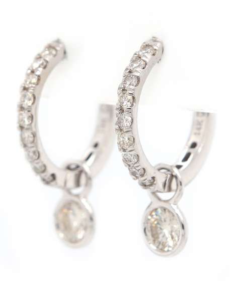New 0.66ctw Diamond Bezel Set Hoop Drop Earrings in 14K