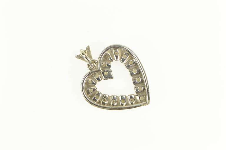 14K White Gold 1950's Diamond Heart Love Symbol Vintage Pendant