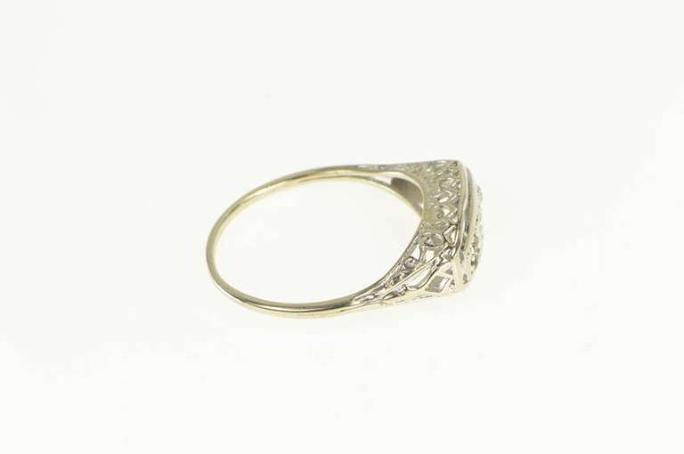 14K White Gold Art Deco Ornate Filigree Squared Statement Ring