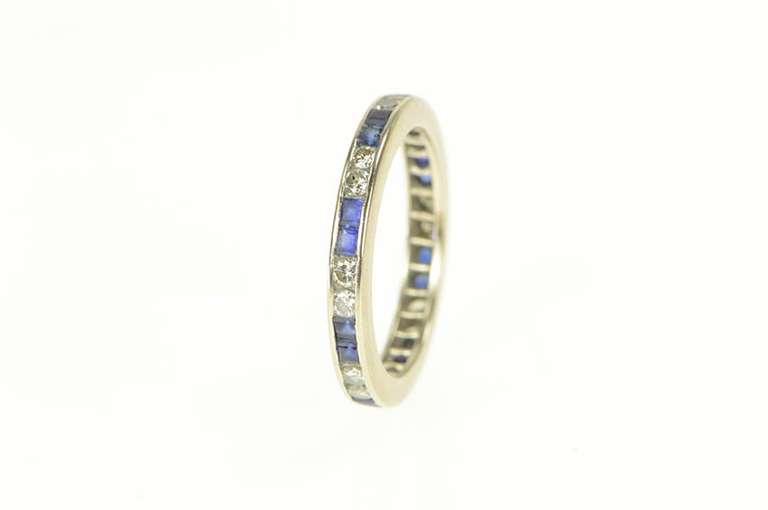 10K White Gold 1.04 Ctw Diamond Sapphire Eternity Band Ring
