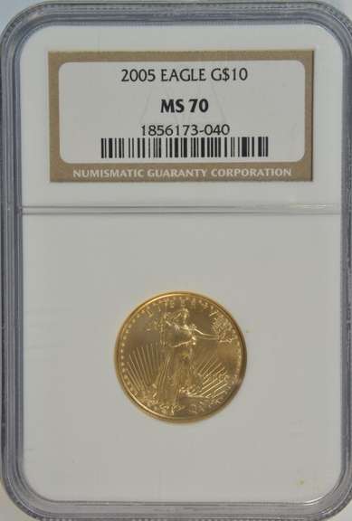Flawless NGC MS70 graded 2005 $10 American Gold Eagle coin