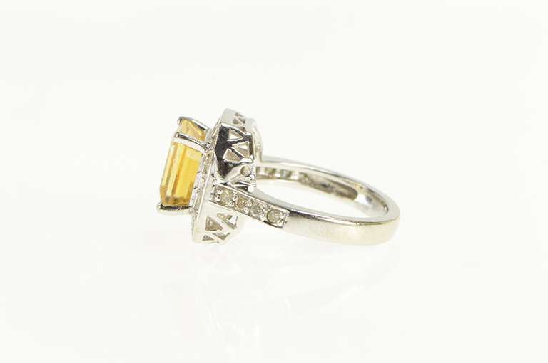 14K White Gold 2.81 Ctw Citrine Diamond Halo Engagement Ring