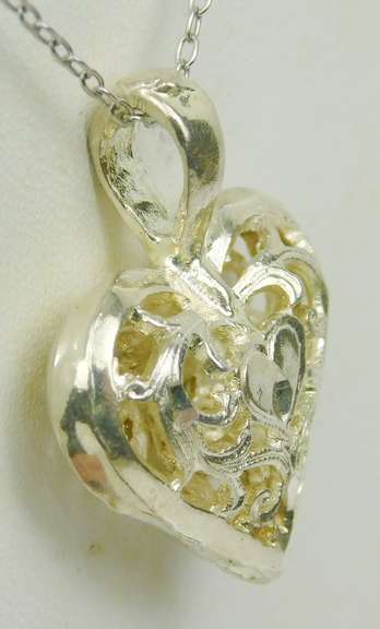 Sterling Filigree Puffy Heart Necklace