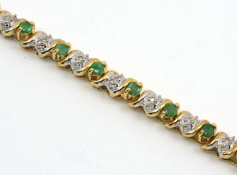 Emerald & Diamond 14k S Link Bracelet