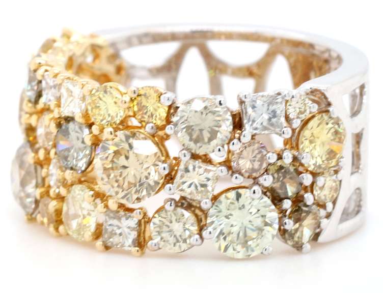 3.96ctw Mixed Fancy Color Diamond Two Tone Band Ring in 18K