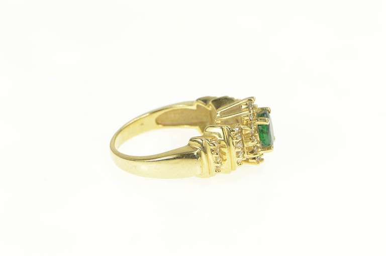 14K Yellow Gold 1.60 Ctw Natural Emerald Diamond Halo Ring