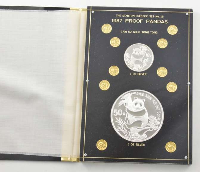 1987 Stanton Prestige Set No. 15 Pf Pandas 12 Coin Gold & Silver Case