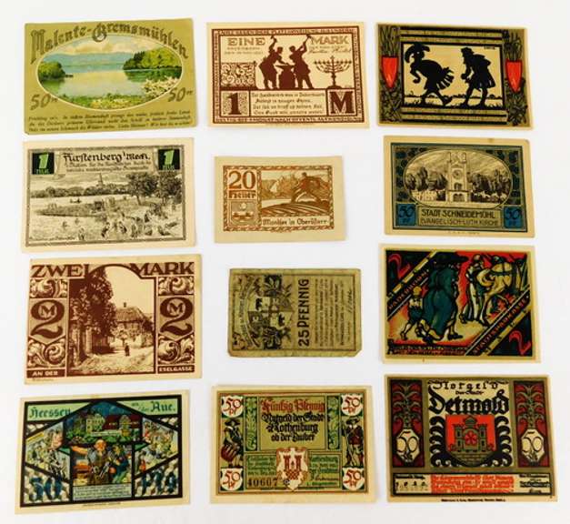 12 Pieces of Foreign Paper Money, 1920's