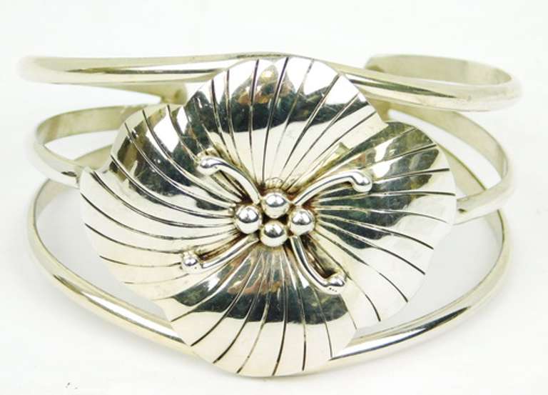 1985 Carol Felley Sterling Hibiscus Cuff Bracelet