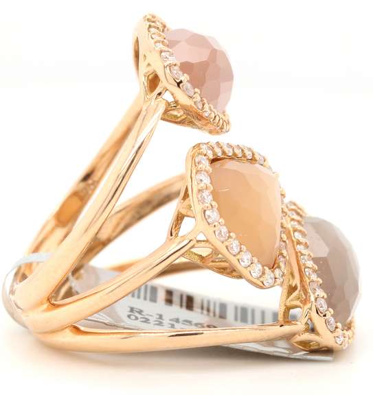 New 6.23ctw Moonstone and 0.62ctw Diamond Triple Frame Ring in 18K