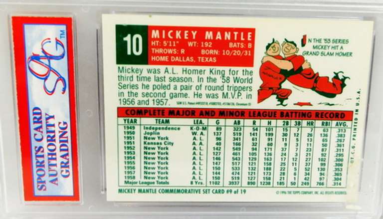 Mickey Mantle Baseball Card, Graded Mint 9