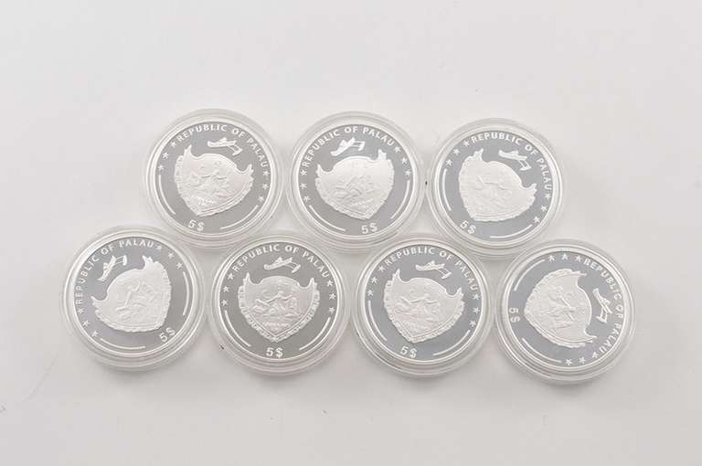 2016-2017 Palau $5 1 Oz .999 Silver Coin 7 Coin Set Display & COA