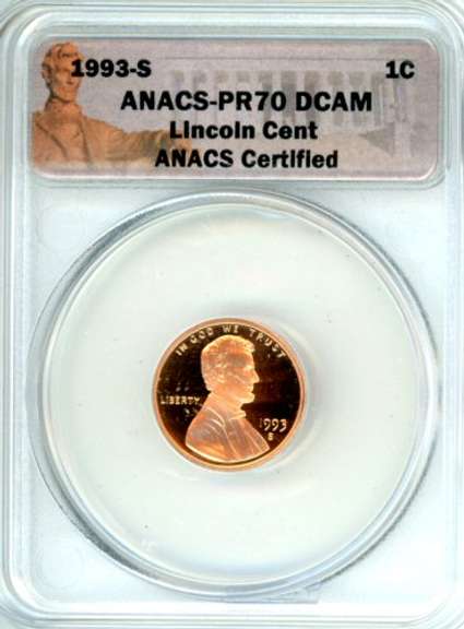 1993-S Lincoln Memorial Cent in ANACS PR70 DCAM