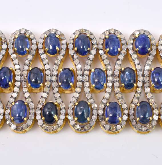 Breathtaking Brand New European Direct From Manufacturer 50.00CTW Kyanite & 10.00CTW Diamond Bracelet in Gold Plated Sterling Silver