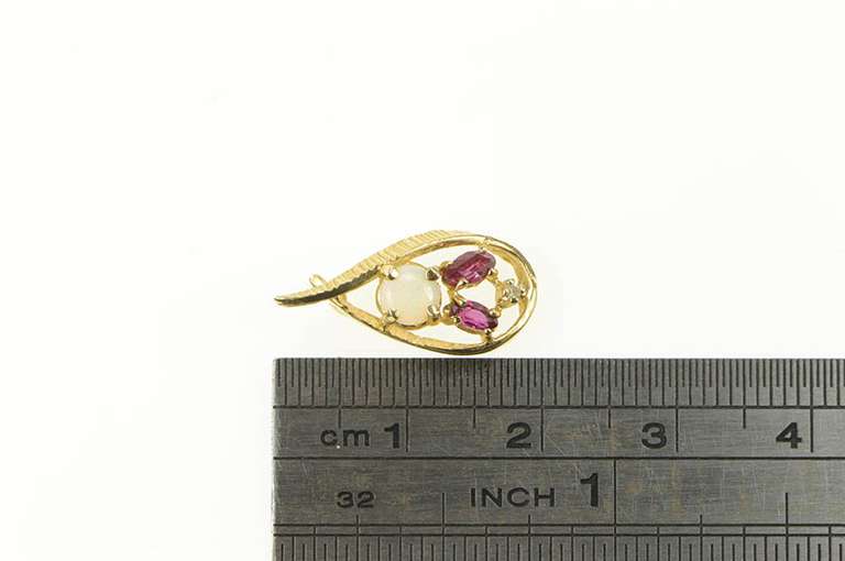 14K Yellow Gold Opal Ruby Diamond Accent Curvy Cluster Pendant