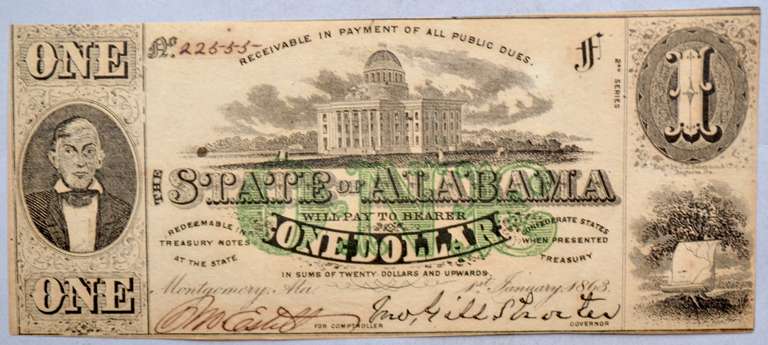 Choice Near Unc $1  State Of Alabama Jan 1 1863 Series Note