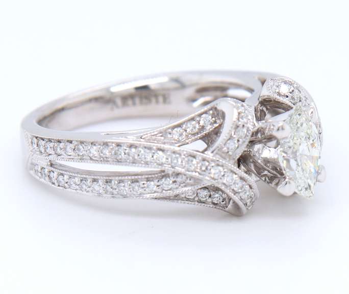 Elegant White Gold Marquise with Diamond Crossover Setting Ring