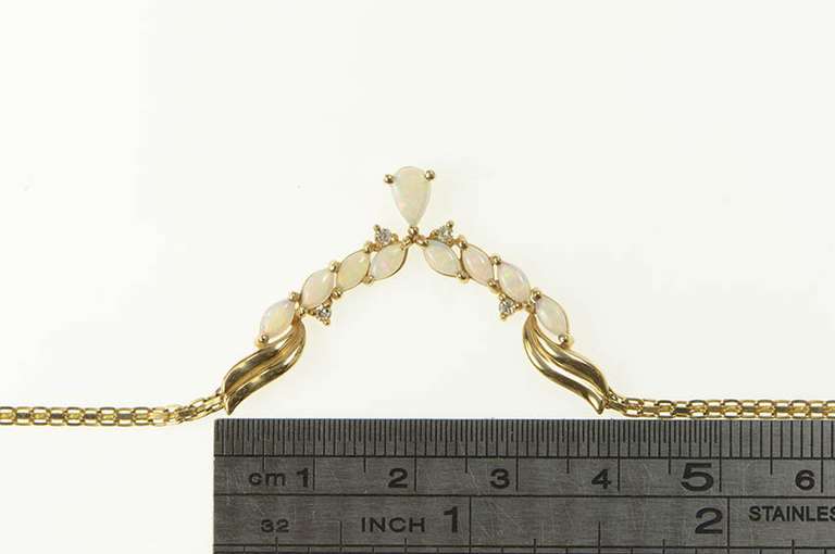 14K Yellow Gold Pear Opal Chevron Diamond Accent Chain Necklace