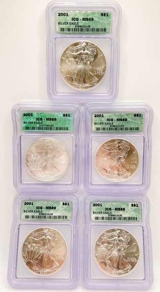 5 MS69 ASE silver coins