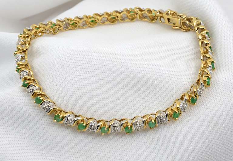 Emerald & Diamond 14k S Link Bracelet