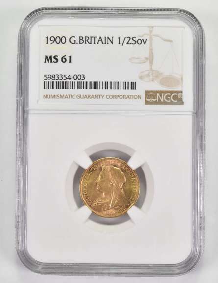 MS61 1900 Great Britain 1/2 Gold Sovereign - Graded NGC
