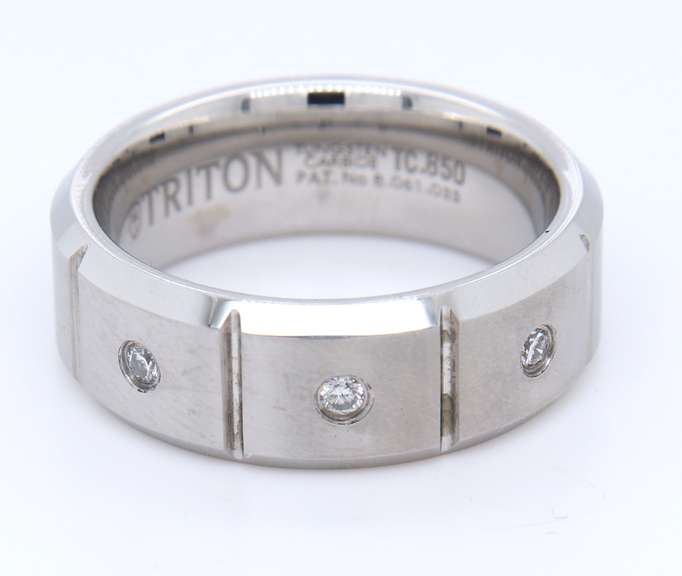 Triton 8mm Tungsten Carbide Bevel Edge Satin Finish Comfort Fit Diamond Band