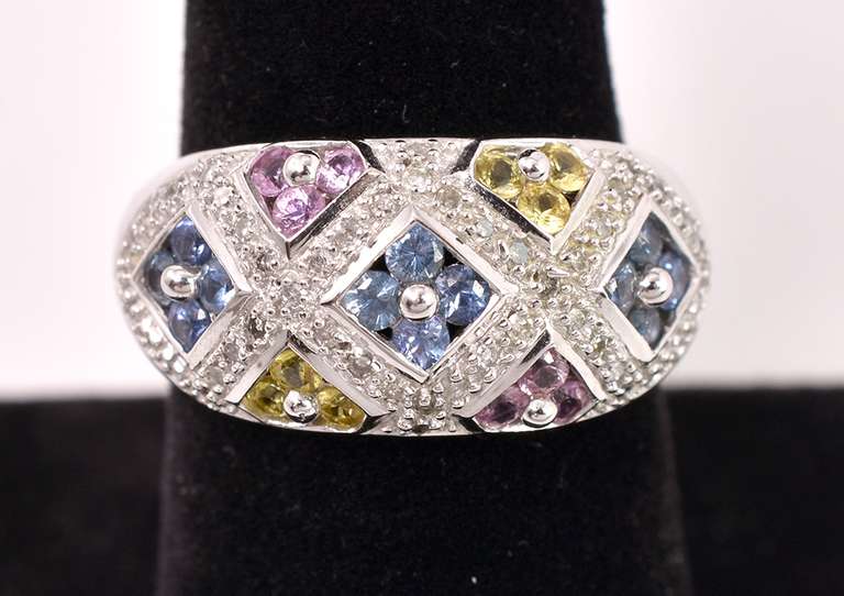 Multi-gem Sterling Silver Ring With Diamonds