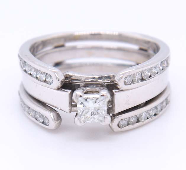 Brilliant White Gold Princess Cut Diamond and Diamond Wrap Engagement Ring