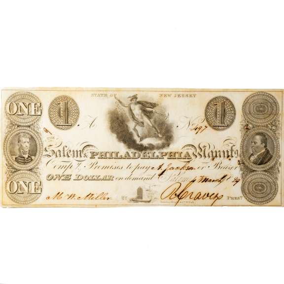$1 State of New Jersey Salem and Philadelphia Branch March 8 1829 Note