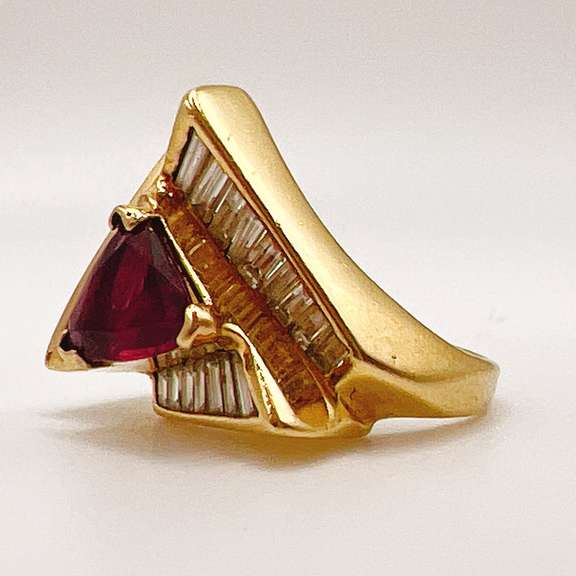 14kt Solid Yellow Gold, Ruby, & Diamond Cocktail Ring