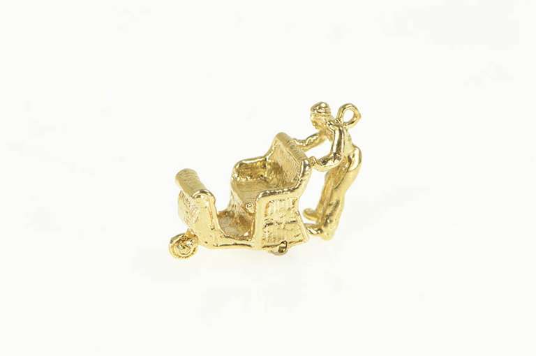 14K Yellow Gold 3D Wheeled Sleigh Charm/Pendant