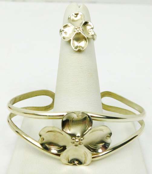 Vintage NYE Sterling Dogwood Cuff & Ring
