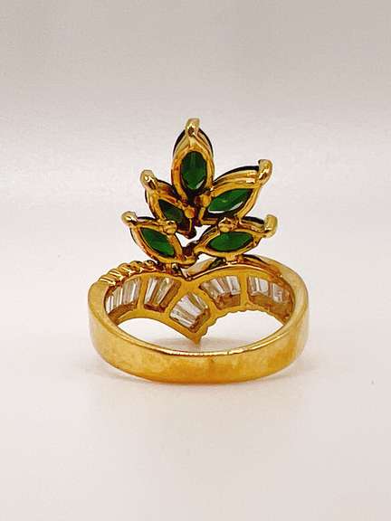 18kt Solid Yellow Gold, Green Tourmaline, & Diamond Ring