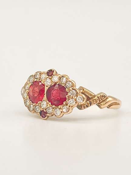 Antique 14kt Solid Yellow Gold, Ruby, and Diamond Ring
