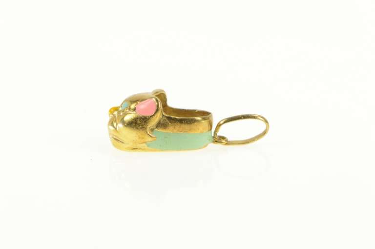14K Yellow Gold Retro 3D Enamel Kitty Cat Slipper Loafer Charm/Pendant