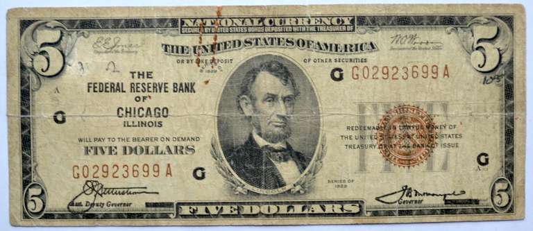 $5 Chicago Series of 1929 National Note