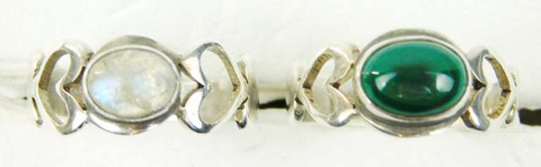 Moonstone & Malachite Sterling Silver Heart Rings
