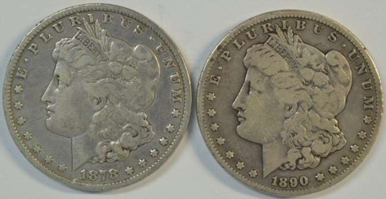 Scarce 1878-CC & 1890-CC Morgan Silver Dollar. Circs