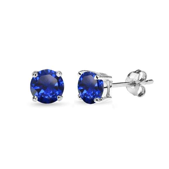 Created Blue Sapphire Stud Earrings
