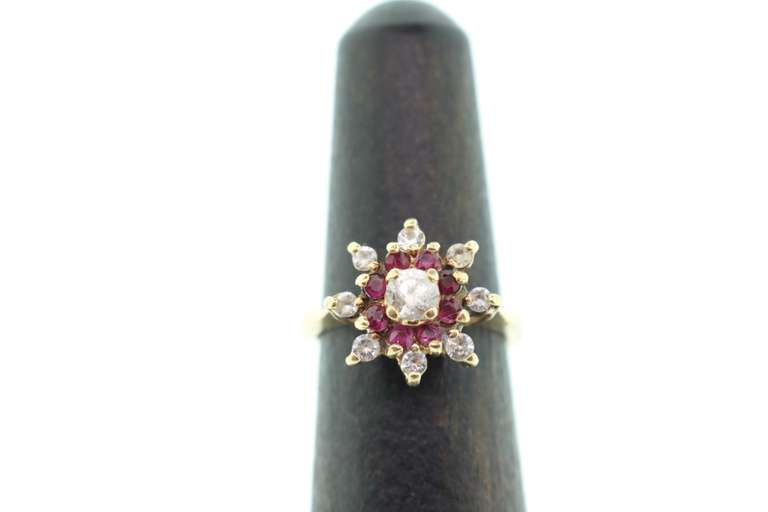 14kt Solid Yellow Gold, Ruby, & Diamond Cocktail Ring