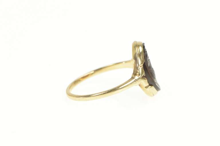 10K Yellow Gold Victorian Carved Carnelian Intaglio Statement Ring