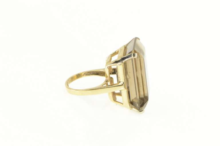 14K Yellow Gold Emerald Cut Massive Smoky Quartz Cocktail Ring