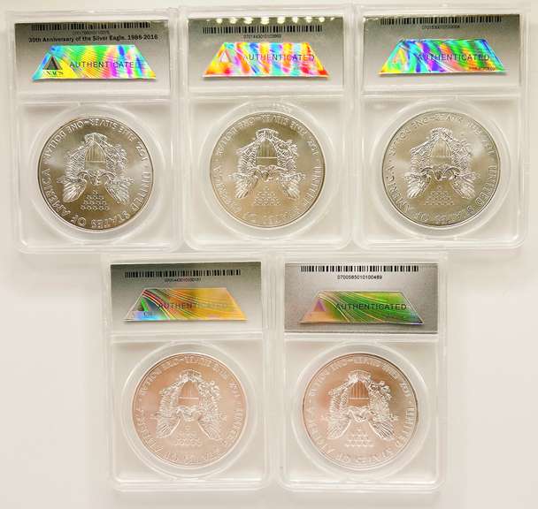 5 MS70 ASE silver coins