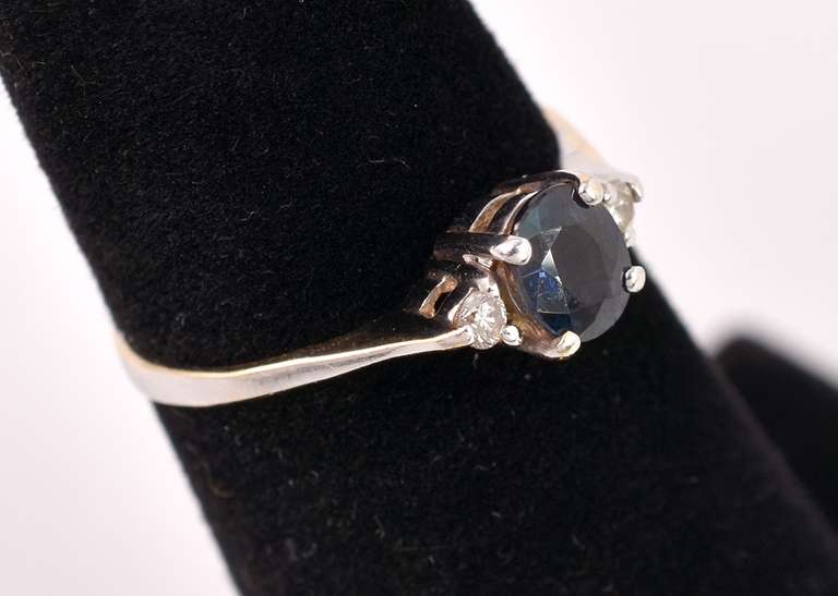 Dainty Sapphire and Diamond Ring in 14K White Gold